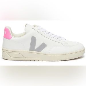 veja leather v-12 lace-up sneakers in white and natural